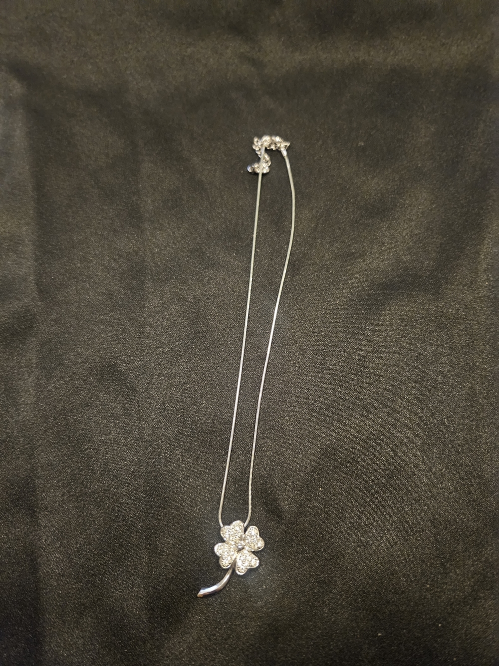 Silver Crystal Four-Leaf Clover Pendant Necklace - Sparkling Accent